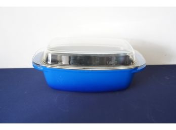 Dark Blue Crockpot Made In China With Glass Lid In Excellent Conditions