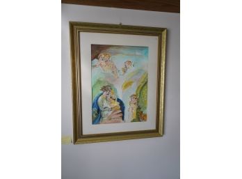 Watercolor Religious Painting Signed By Larry Burns, Dated 12/93