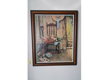 Norman Rockwell Canvas Print On Canvas In Wooden Brown Frame Chair With Flowers