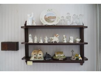 Wood Wall Hanging Shelve Unit With Assorted Decorations