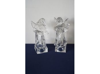 Mikes Lead Crystal, Pair Of Angels, One With Harp And One With Violin
