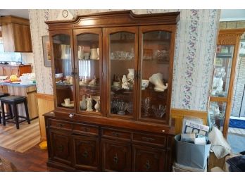 Solid Antique Wood Breakfront/china Cabinet