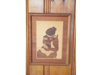 Marquetry Handcrafted Wood Inlay Picture Of Mother Holding Baby