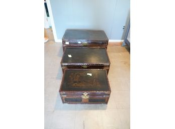 Set Of 3 Stackable Vintage Maitland Smith Chinoiserie Wicker Trunks