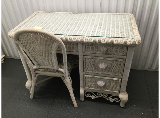 White Wicker Desk With Matching Chair