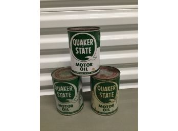 Lot Of 3 Quaker Oil Cans Full, Some Dents