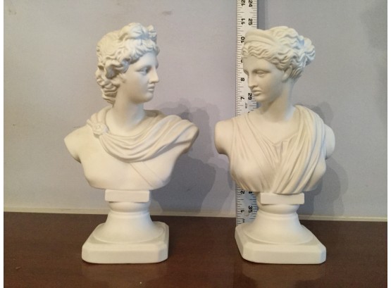 Italian Man And Women Antique Bust Statue Marble