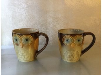 Vintage Style Pair Of Owl Mugs