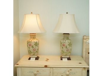 Two Floral Decorated Lamps By Ethan Allen