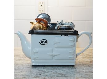 Ceramic Stove With Tea And Cat