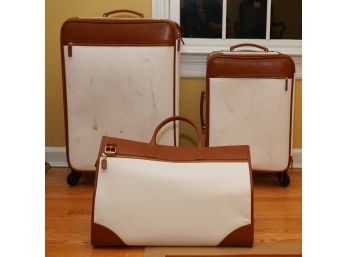 Set Of Three Leather Luggage (needs Cleaning )