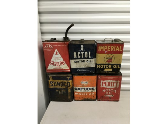 Lot Of 6 Gas & Oil Cans