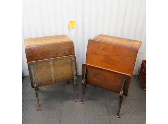 Two Vintage Folding Wooden School Style Desks