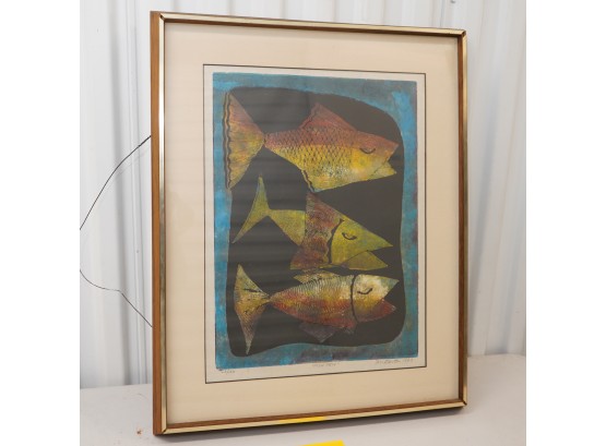 Vintage Mixed Medium Style Print Of 'fish Trio' By Jim Barton 1963 , 28/100