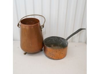 Lot Of 2 Copper Antique Copper Pots