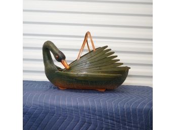 Antique Detailed Whicker Basket Of Duck