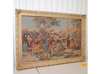 Large Vintage Vibrant Colored Needle Point Dancing Scene