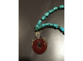 Turquoise  With Pendant And Sterling Necklace