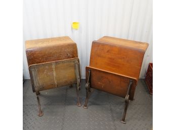 Two Vintage Folding Wooden School Style Desks