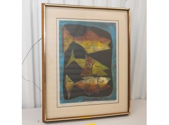 Vintage Mixed Medium Style Print Of 'fish Trio' By Jim Barton 1963 , 28/100