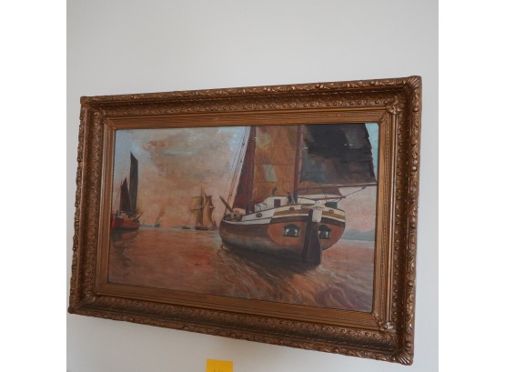 Oil Painting Of A Ship With Wooden Frame By E.j.w. Muller (check Photos)