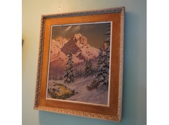 Painting Of Mountain Snow Scene Oil On Canvas By Barina