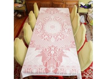 Gorgeous Linen Table Cloth With Menorah And Star Of David