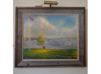 Immerman 1967 Sailboats And American Flag Sailing With The Wind Oil Painting