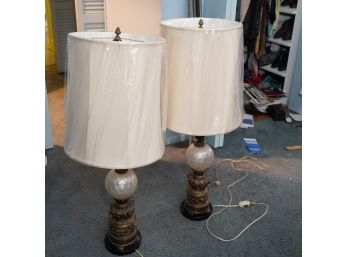 Pair Of Lamps With Pearl Colored Glass