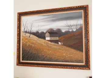 Huge Oil Painting By Thomas Kerry Of A Barn On A Hill