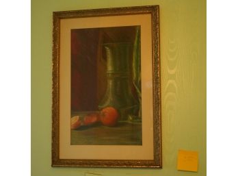 Painting Of Vase And Apple With Wooden Frame