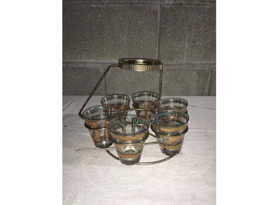 Mid Century Rock Glasses And Holder