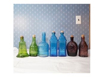 Lot Of Various Colored Vintage Glass Bottles