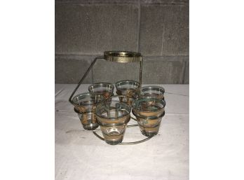 Mid Century Rock Glasses And Holder