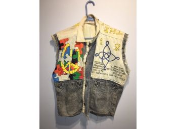 Vintage Guess Denim Vest With Peace Puzzle Sign