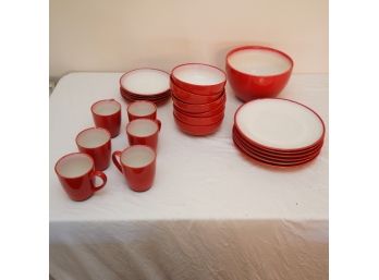 Set Of Sango Nova Retro Red Plates, Cups And Dishes