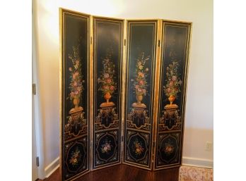 Wooden Foldable Room Divider With Gorgeous Flowers Painted