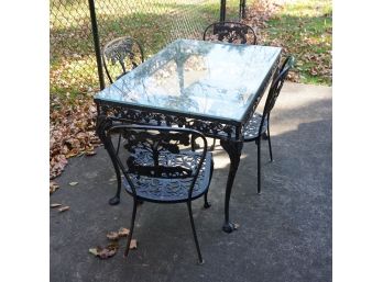 John Salterini Style Outdoor Glass Table With Metal Frame And Chairs