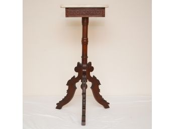 Antique Wooden Pedestal With Marble Top