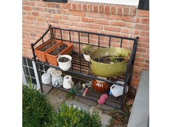 Outdoor Metal Gardening Rack With Misc Pots