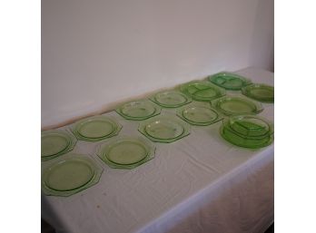Set Of Green Colored Depression Glass Plates