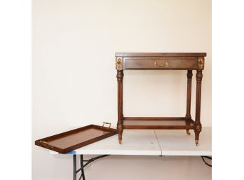 Wooden Bar Table With Removable Serving Tray Top W/sm Brass Wheels By Maitland Smith