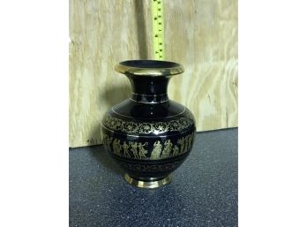 Small Black Greek Vase With Gold Detail