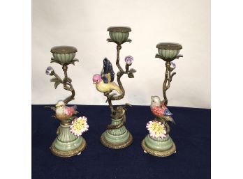 Candle Porcelain Figurines With Brass Lot Of 3
