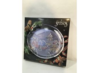 Glass Christmas Village Serving Tray By Studios