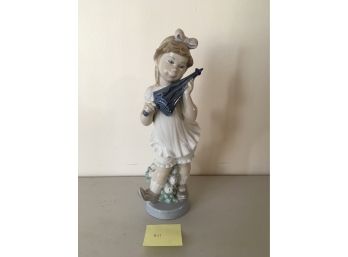 Girl Standing With Umbrella Lladro Made In Spain