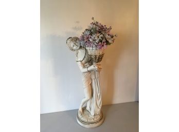 Italian Provincial Statue With Faux Flowers