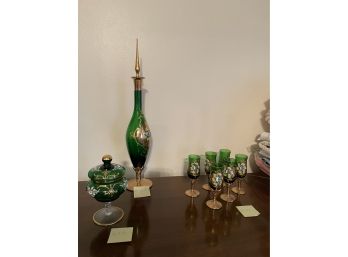 Green Venetian Glass Set