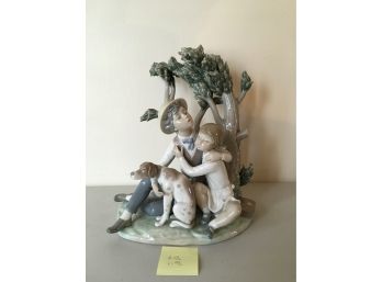 Father With Girl & Dog By The Tree Lladro Made In Spain