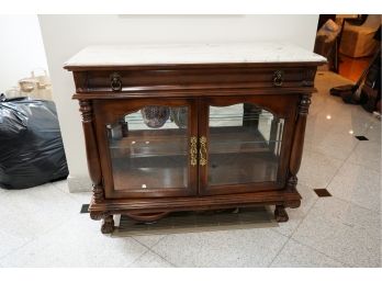 SMALL WOOD CABINET WITH MARBLE TOP